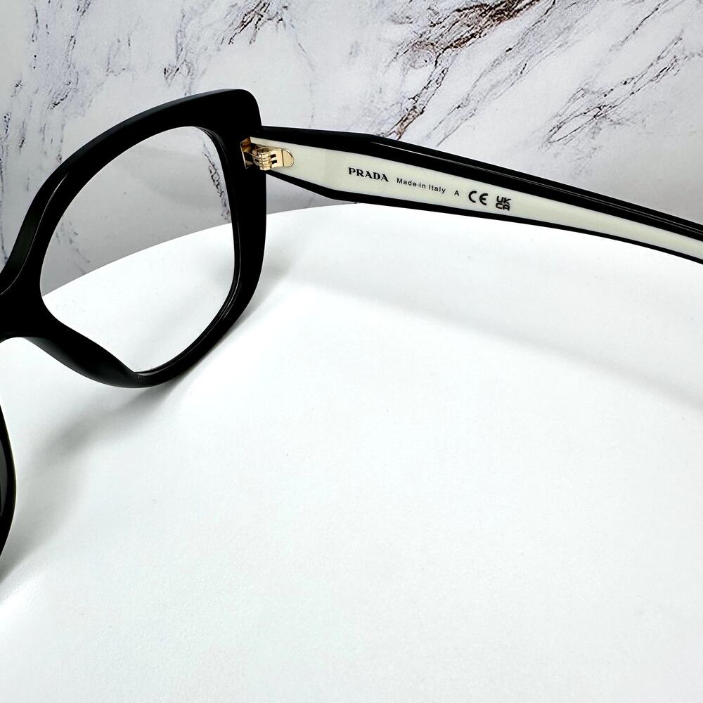 New PRADA Eyeglasses Cat Eye Black White Gold 53-17-140 Womens - Picture 7 of 16